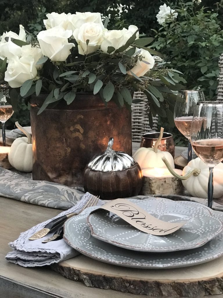 Fall table setting with copper accents