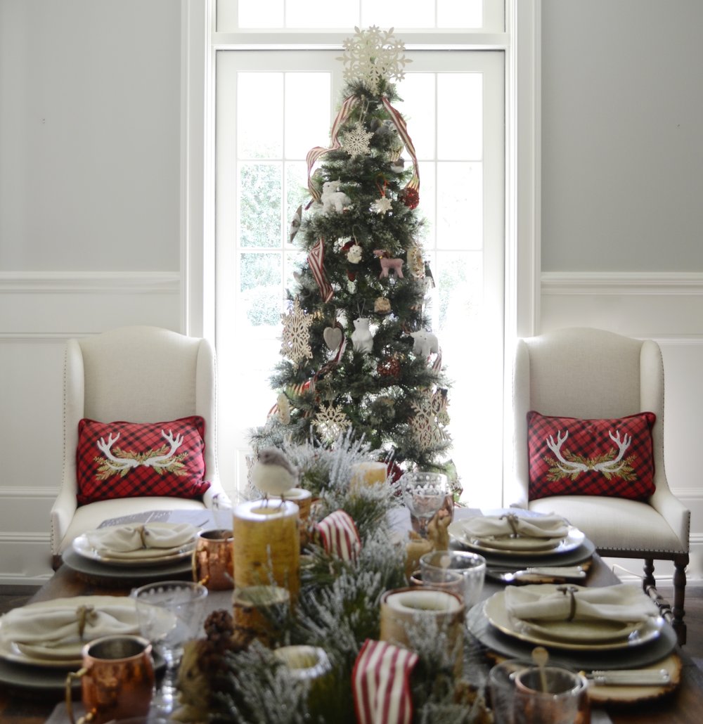 Simple Woodland and Pine Cone Christmas Table Setting - Home with Holliday