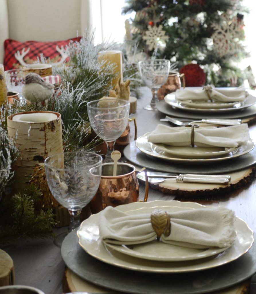 Simple Woodland and Pine Cone Christmas Table Setting - Home with Holliday