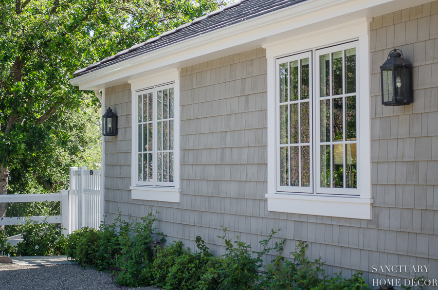 black shutters white window boxes