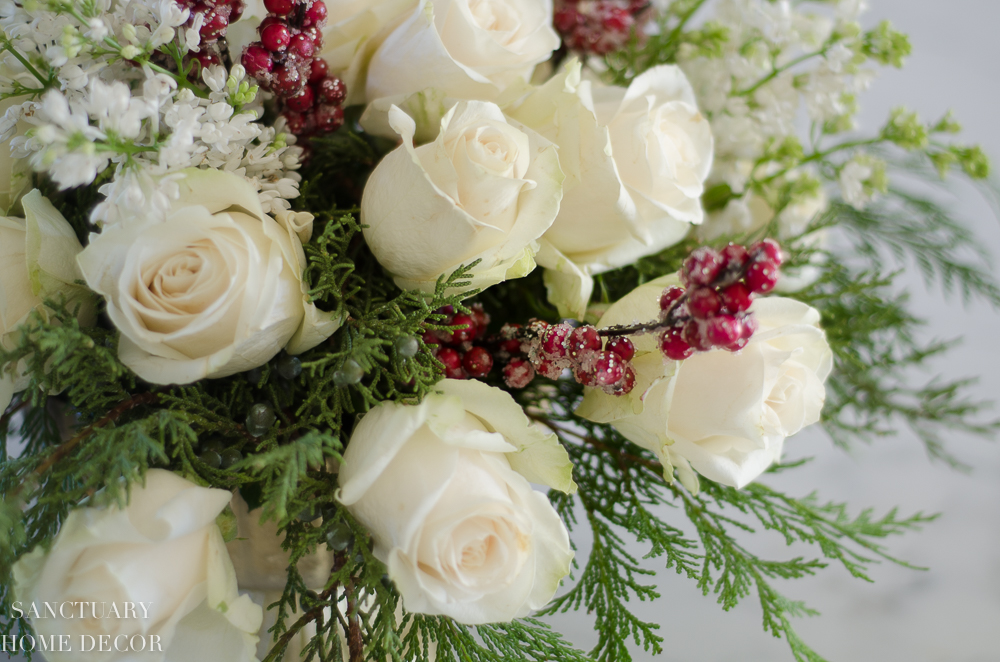 An Easy DIY White Rose and Pine Winter Centerpiece - Sanctuary