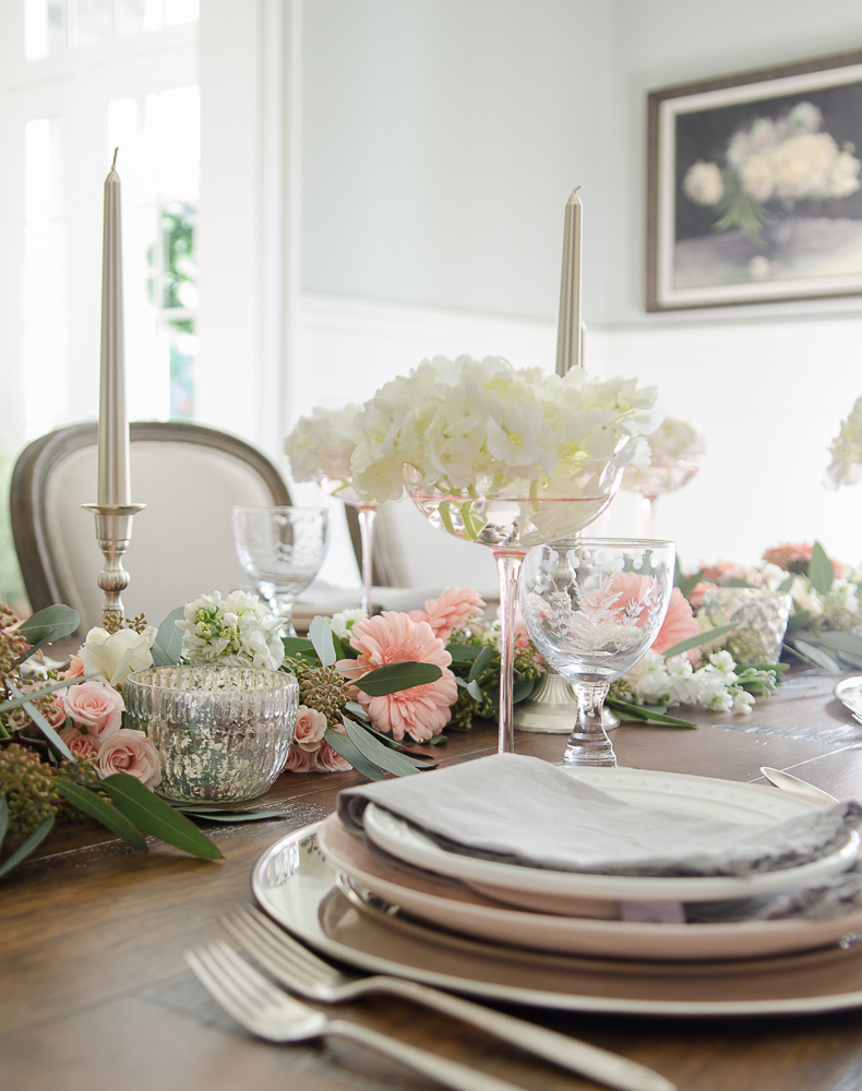 Green and Blush Pink Easter Table Setting - Home with Holliday