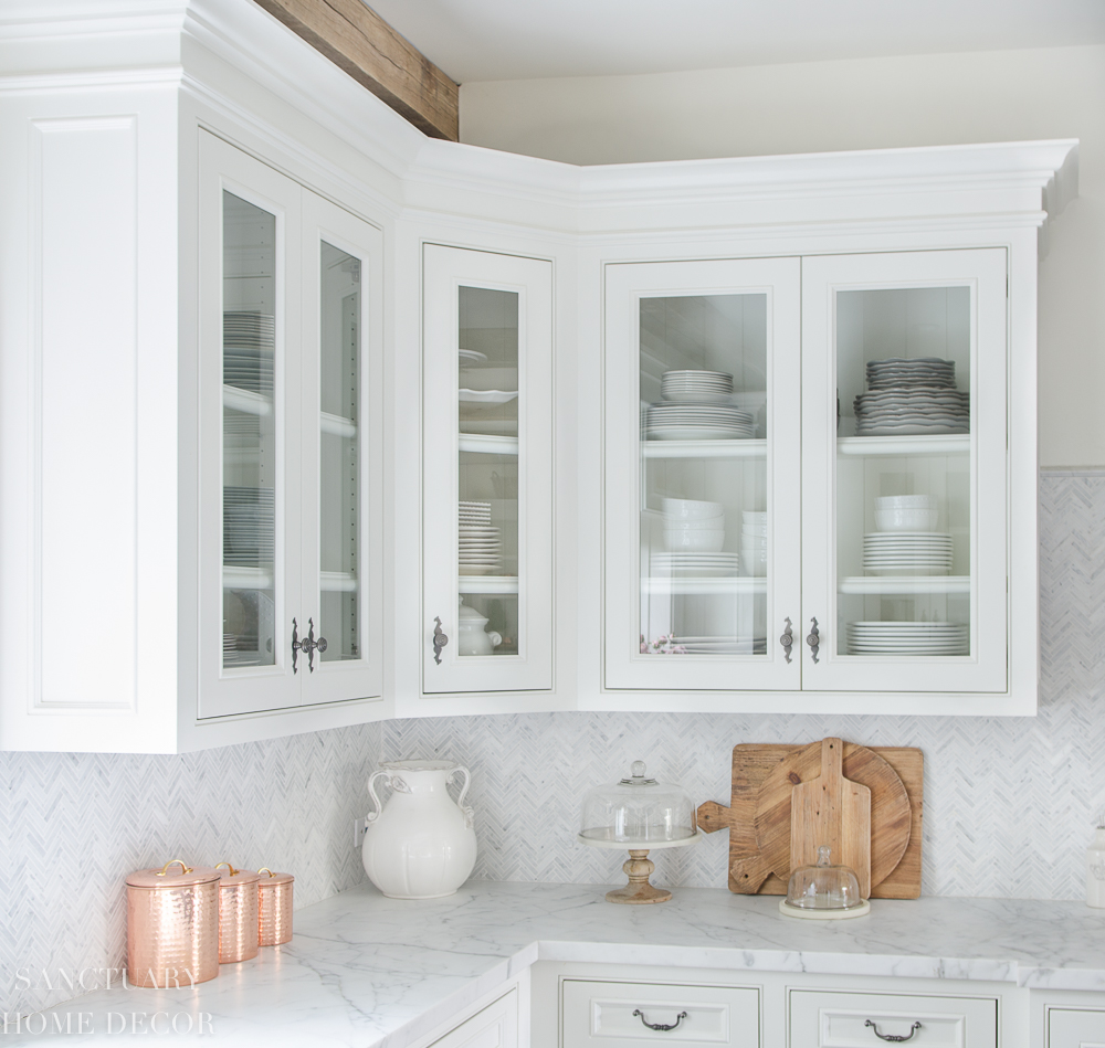 How to Style Glass Kitchen Cabinets-White Kitchen Cabinets with Glass