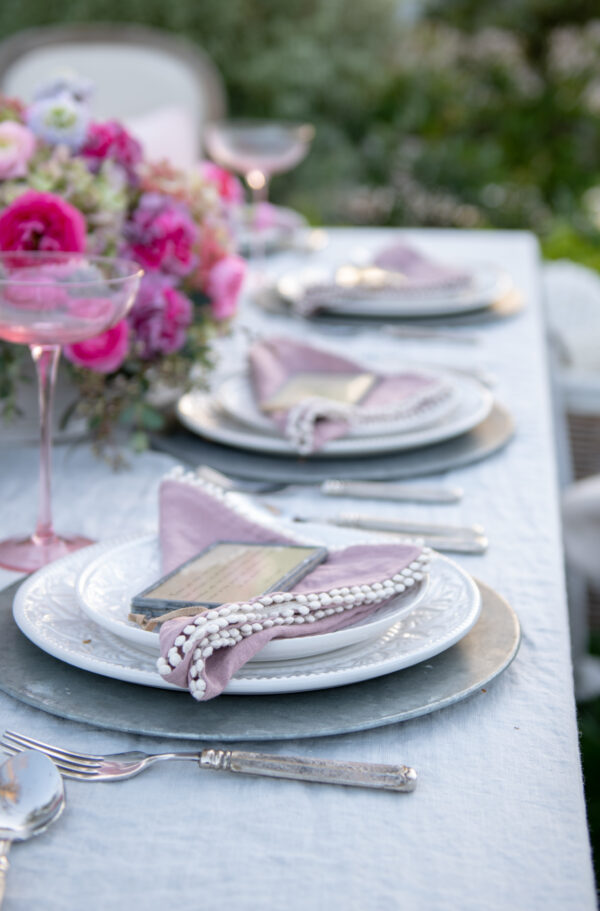 Pretty in Pink Spring Tablescape in the Garden - Sanctuary Home Decor