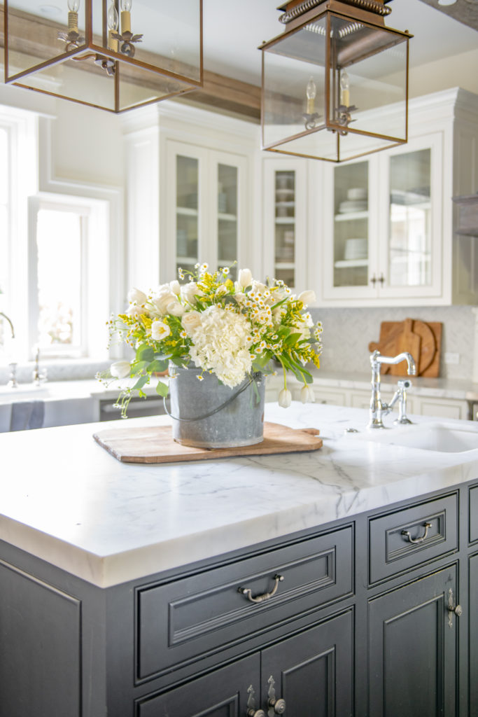 Winter White Farmhouse Style grocery store flower arrangement