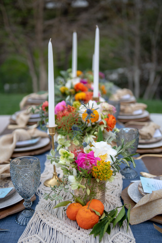 Bohemian table setting - Floral design-Colorful florals-Bohemian florals