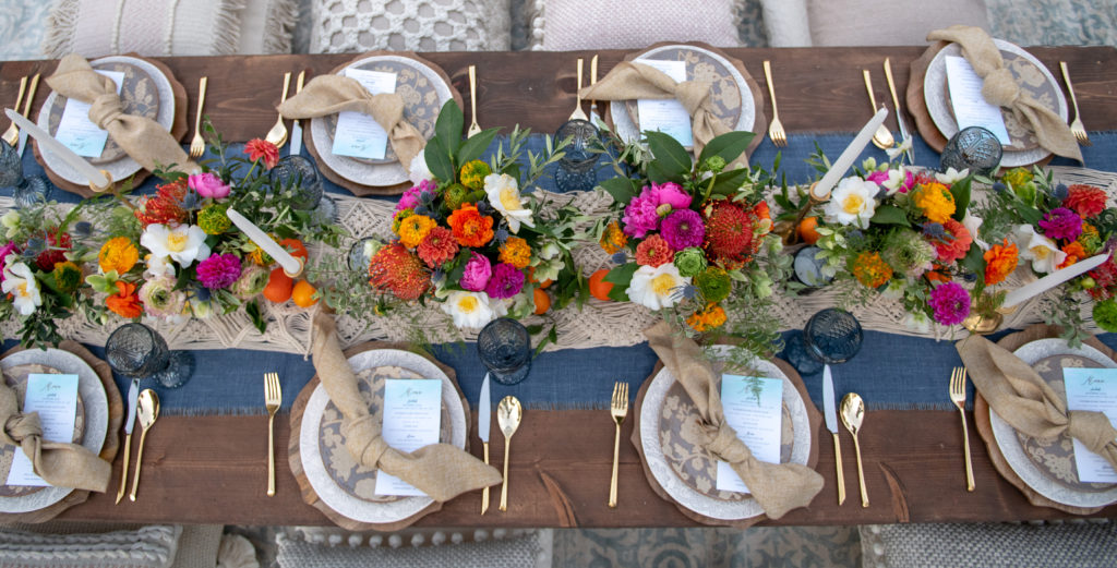 Bohemian table setting - Floral design-Colorful florals-Bohemian florals