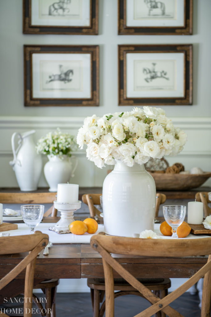 A Fresh White Farmhouse Table Setting-White garden roses