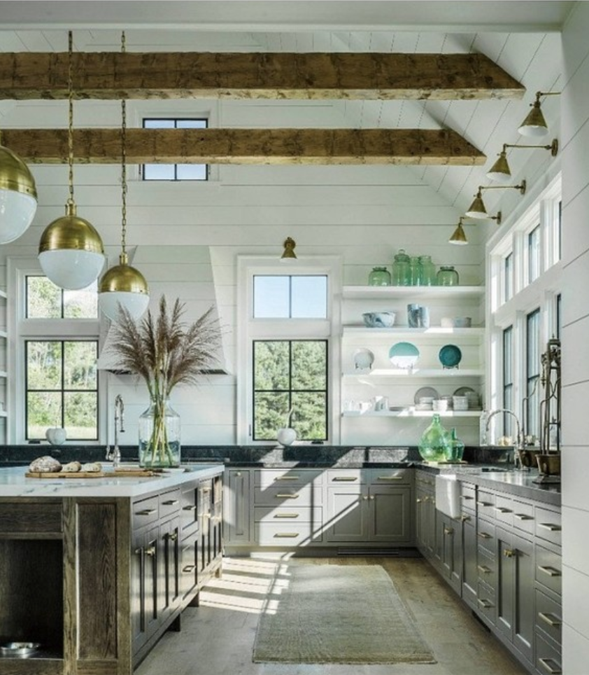 Modern Farmhouse Kitchen with drop beams