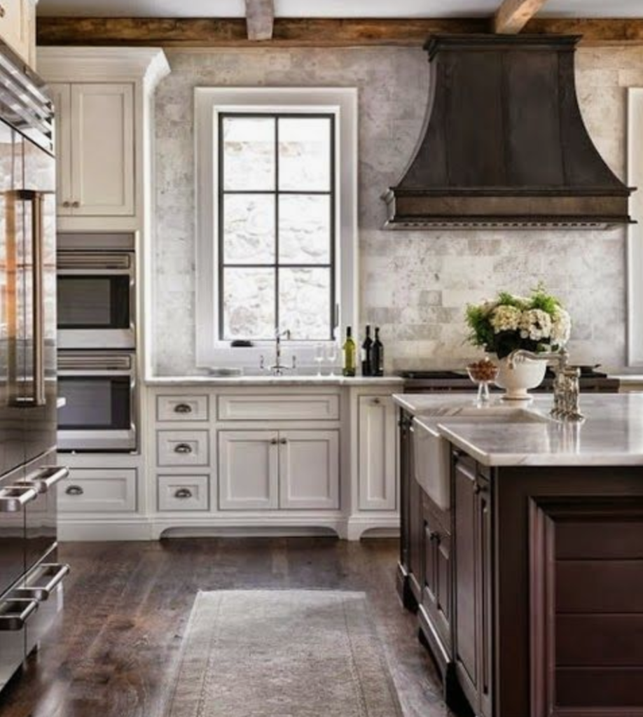 Modern Farmhouse Kitchen with zinc range hood