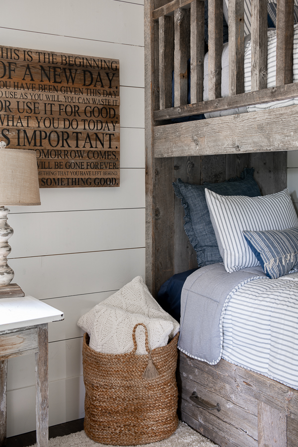 Shiplap walls in bunkroom