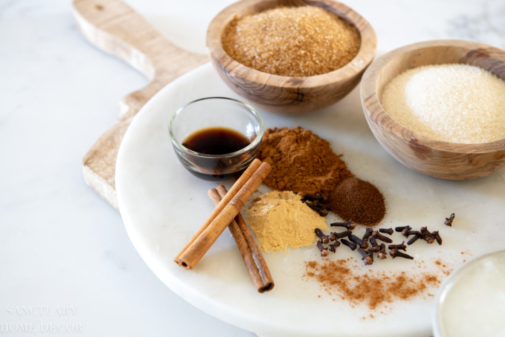 Ingredients for spiced vanilla sugar scrub