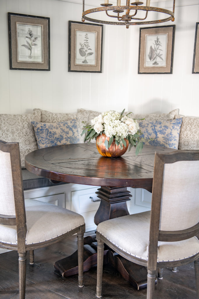 Breakfast nook with fall centerpiece