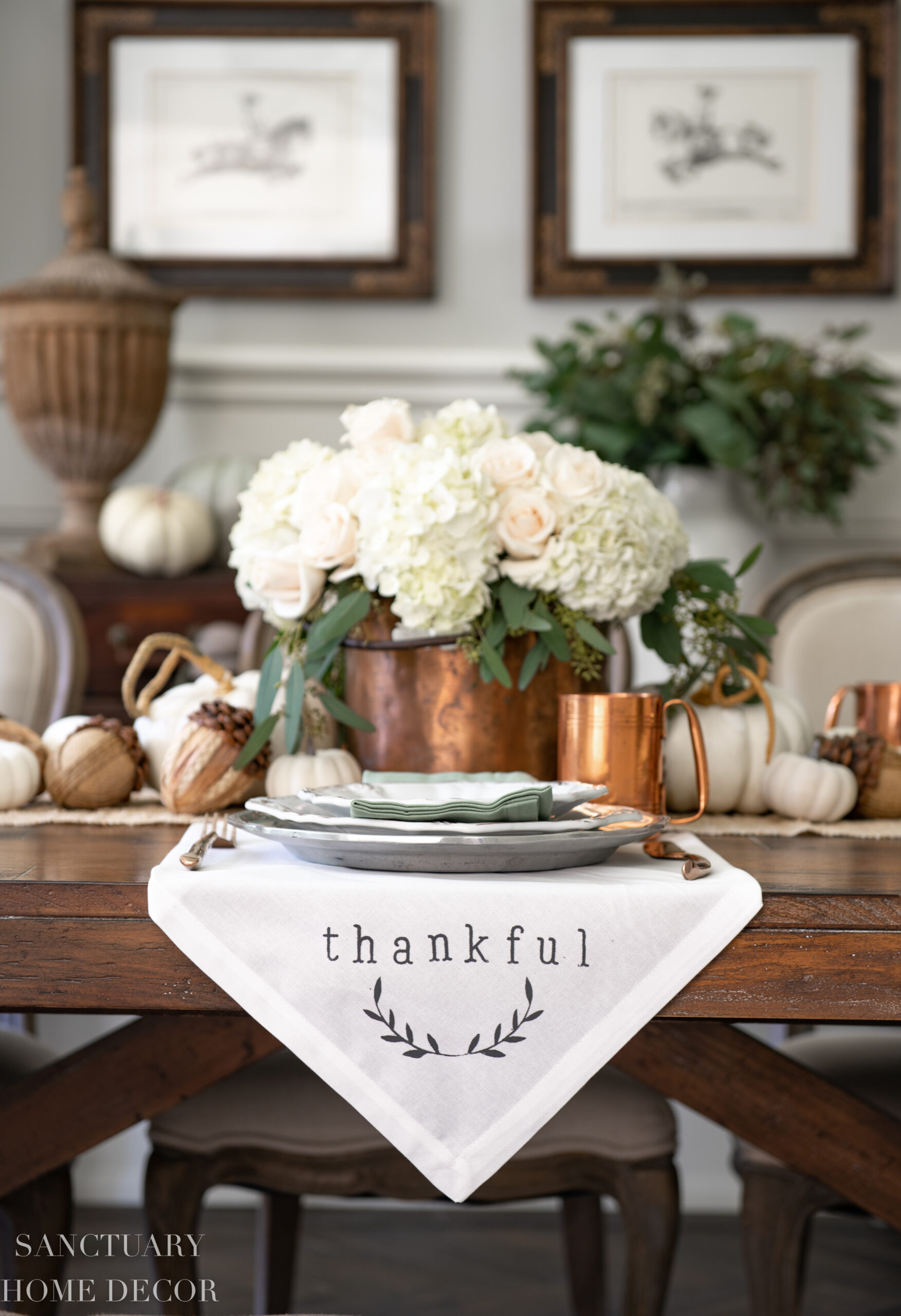 Traditional Thanksgiving Table With Copper and White Accents