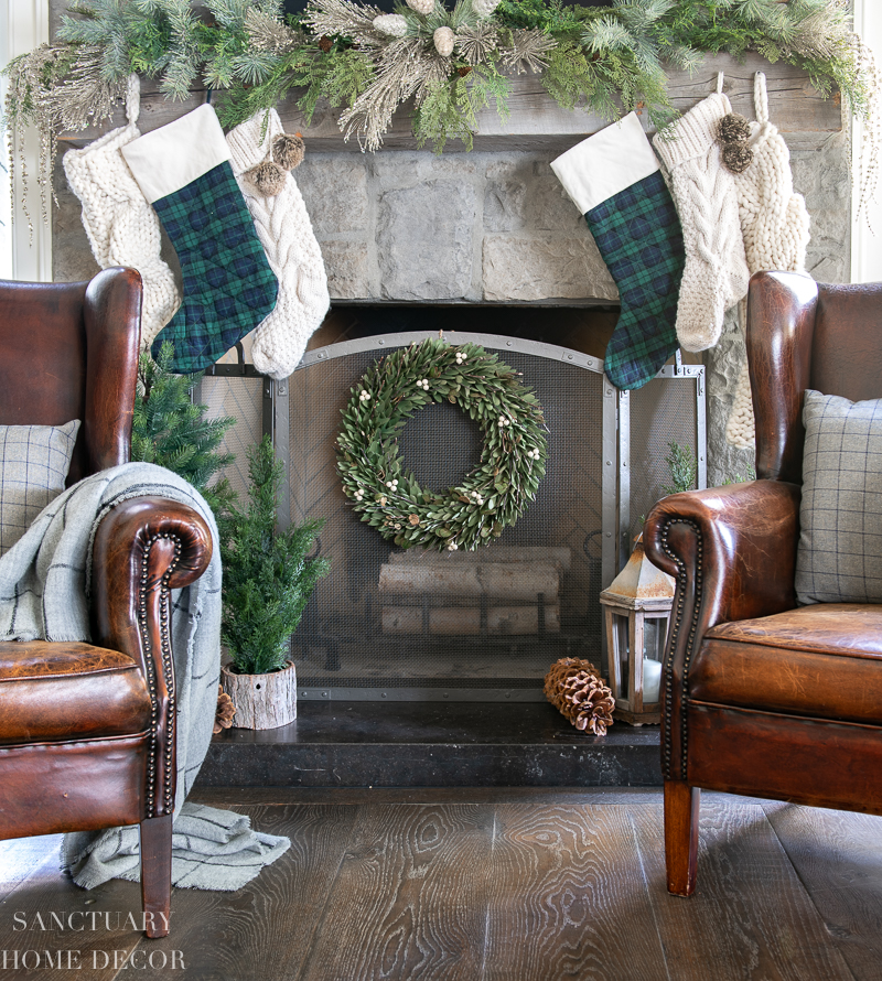 BLUE + GREEN CHRISTMAS TREE AND MANTEL