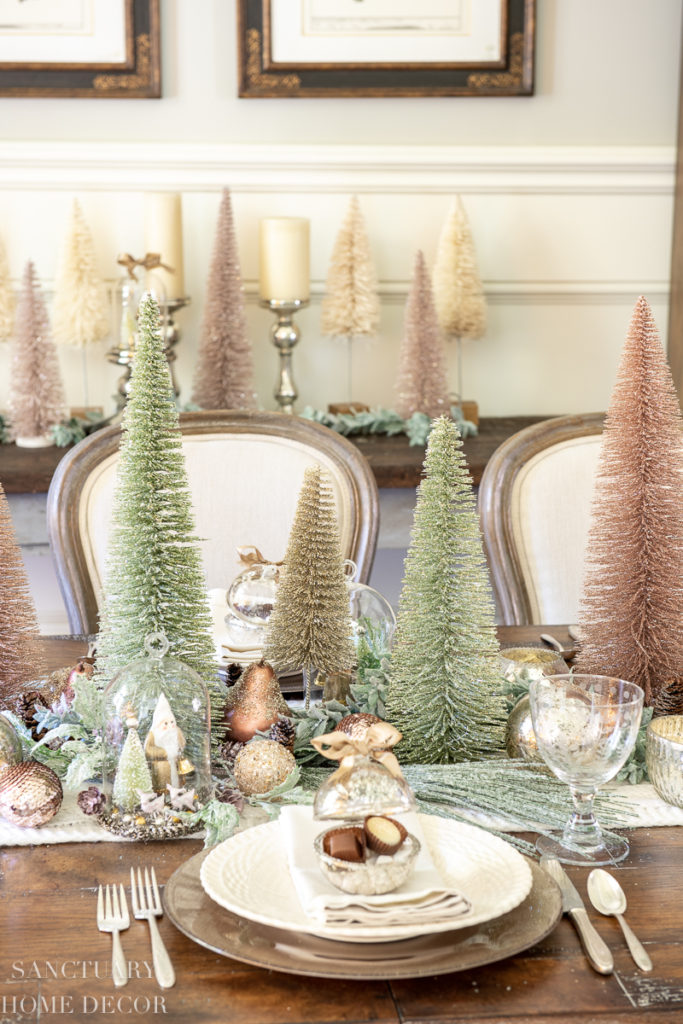 Potter's Christmas Rose Gold Christmas Trees Pebbled Stoneware Dining Set 