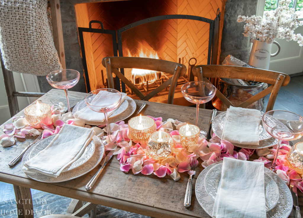 Romantic Fireside Valentine’s Day Table Setting