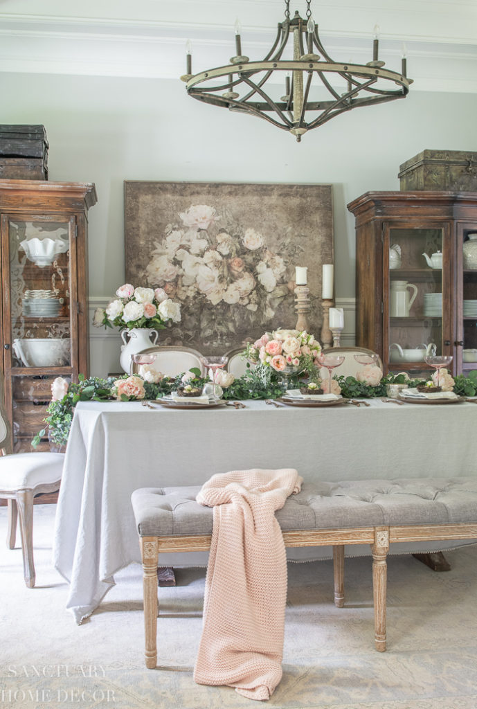 Pink and white peony table setting