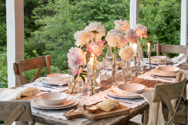 Summer Table With Glass Bottle Centerpiece