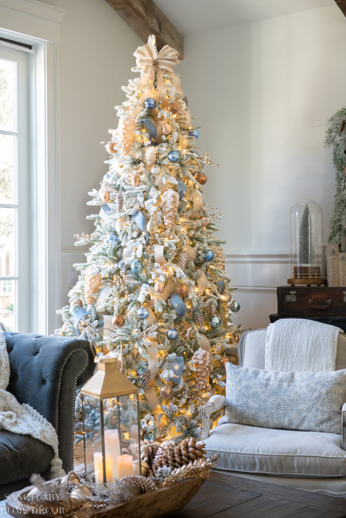 Gorgeous Blue and Gold Christmas Tree + Garland